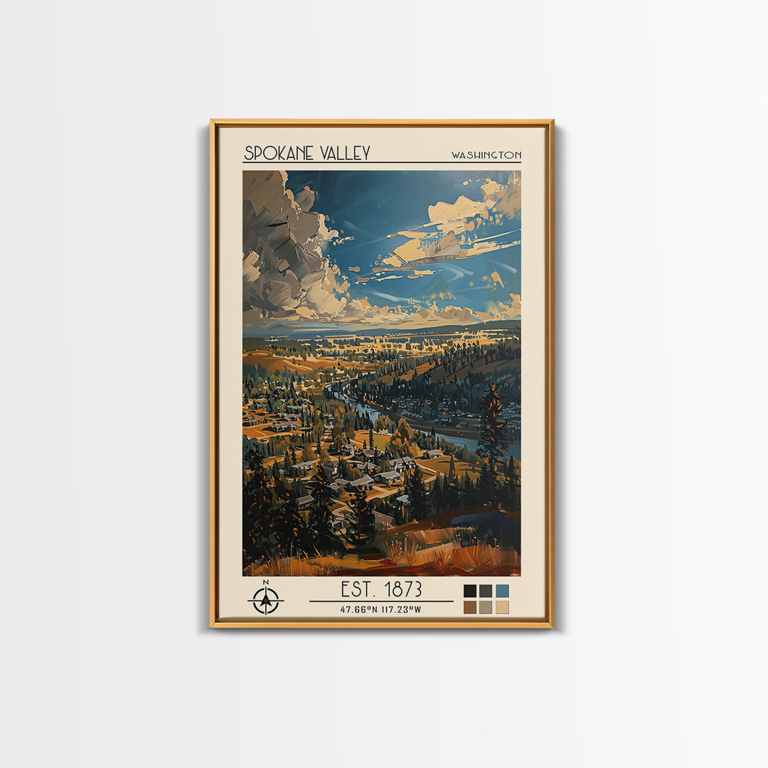 Spokane Valley Travel Poster, Framed Canvas Print, Poster Print, Travel Wall Art, Landscape Art, Vintage Travel Art, Vintage Posters