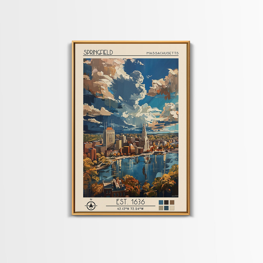 Springfield Travel Poster, Framed Canvas Print, Retro Travel Poster, City Wall Art, Fine Art Print, Travel Wall Decor, Landscape Art