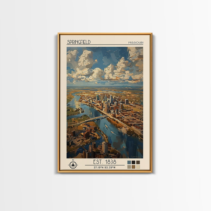 Springfield Missouri Travel Poster, Framed Canvas Print, Vintage Travel Print, City Wall Art, City Illustration, Retro Travel Poster