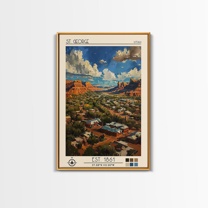 St George Travel Poster, Framed Canvas Print, City Travel Poster, Travel Wall Decor, Travel Print, City Art Print, City Illustration