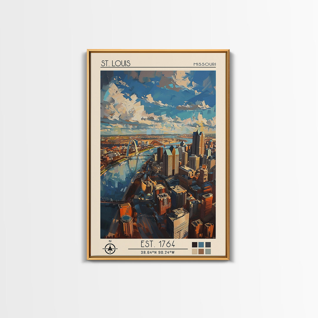 St Louis Travel Poster, Framed Canvas Print, Vintage Travel Print, City Wall Art, Minimalist Poster, City Illustration, Travel Print