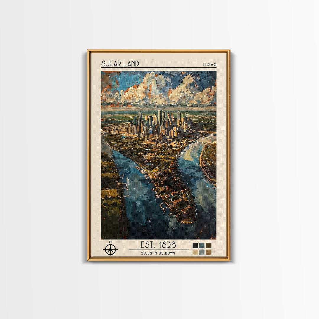 Sugar Land Travel Poster, Canvas Print, City Travel Poster, Travel Wall Decor, Art Print, Landscape Art, Travel Wall Art, Poster Art