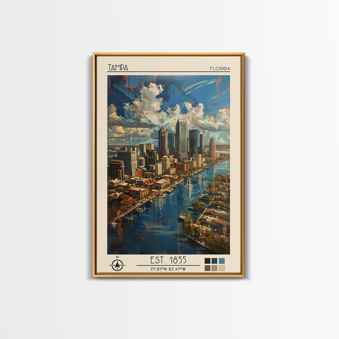 Tampa Travel Poster, Canvas Print, City Travel Poster, Vintage City Poster, Living Room Wall Art, City Art Print, Vintage Travel Art