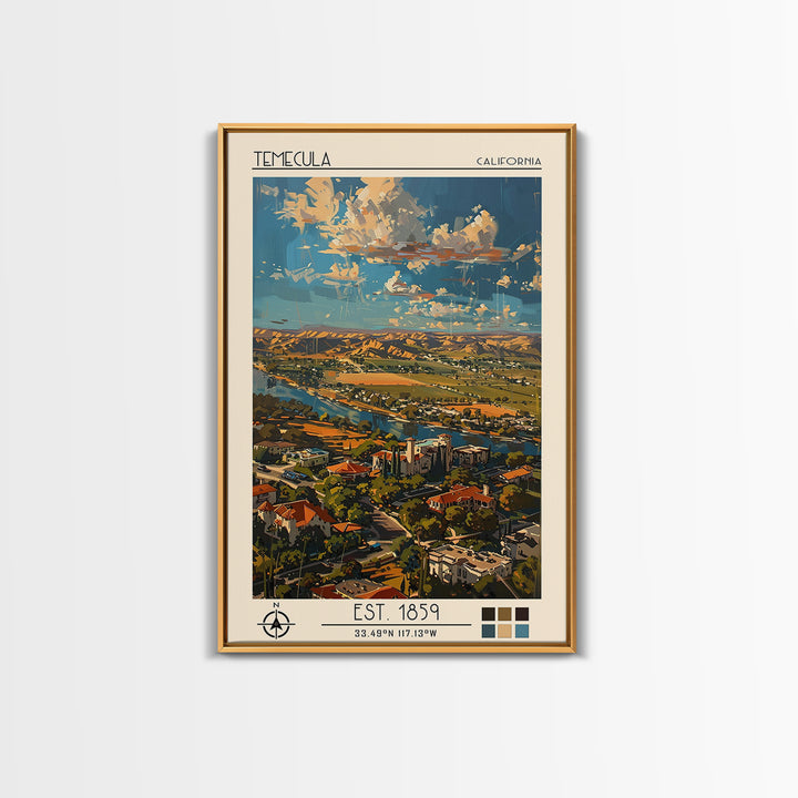 Temecula Travel Poster, Framed Canvas Print, Vintage Travel Print, City Wall Art, Poster Art, Vintage Travel Art, Retro Travel Print