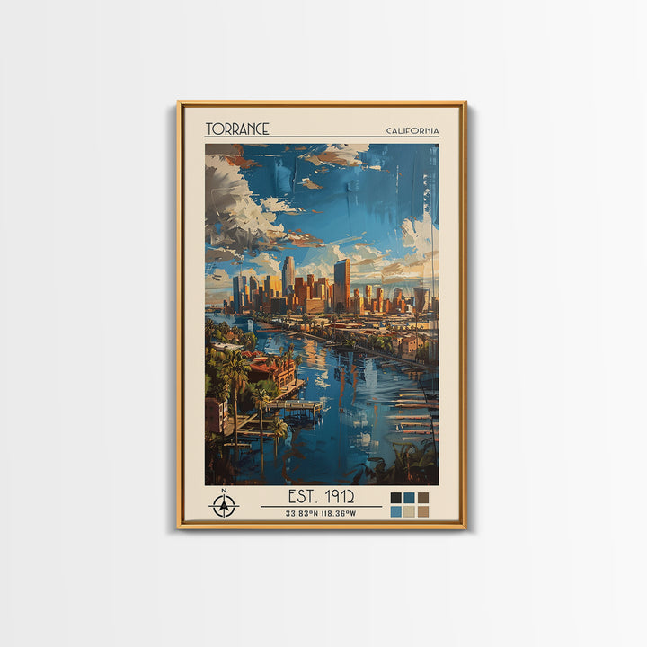 Torrance Travel Poster, Canvas Print, City Travel Poster, Travel Wall Art, Fine Art Print, Retro Travel Poster, Watercolor Cityscape
