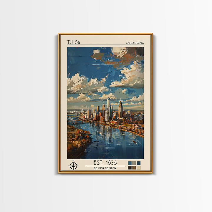 Tulsa Travel Poster, Framed Canvas Print, Retro Travel Poster, City Wall Art, Travel Print, Travel Wall Art, Wall Art, Landscape Art