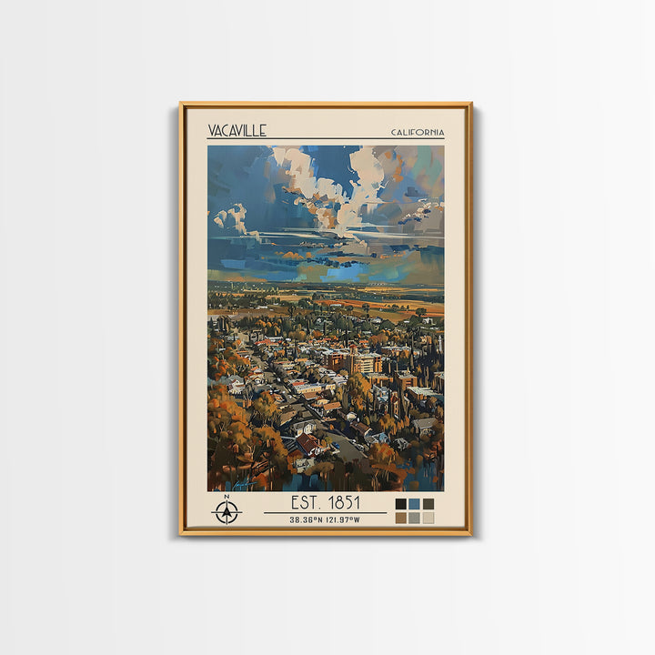 Vacaville Travel Poster, Framed Canvas Print, Travel Prints, Landscape Art, Vintage Travel Art, Vintage City Poster, Vintage Posters
