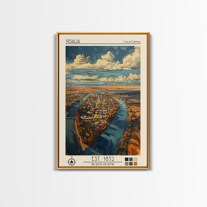 Visalia Travel Poster, Framed Canvas Print, City Travel Poster, Travel Wall Art, Retro Wall Art, Gallery Wall Set, City Illustration