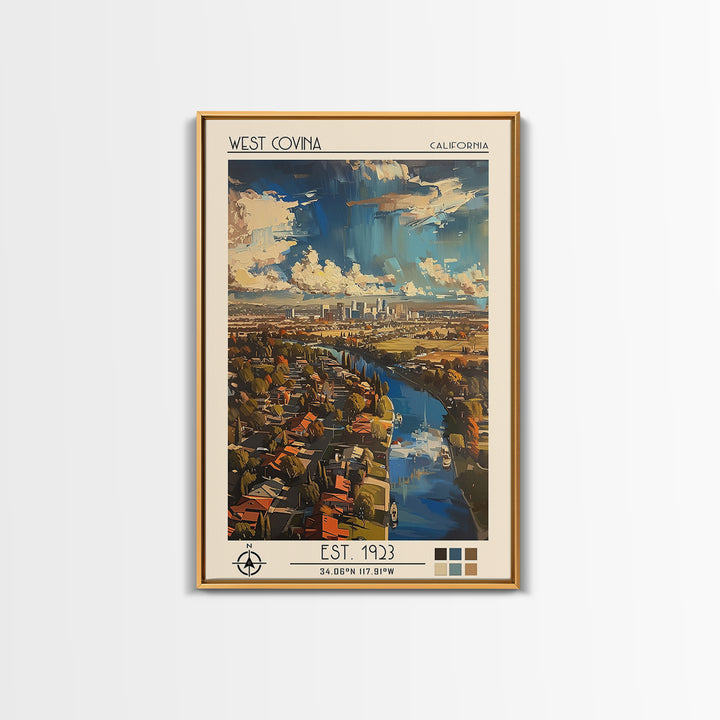 West Covina Travel Poster, Framed Canvas Print, Retro Travel Poster, City Wall Art, Poster Art, Vintage Travel Print, Vintage Travel