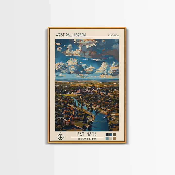 West Palm Beach Travel Poster, Canvas Print, Travel Wall Art, City Wall Art, Home Office Decor, Travel Posters, Mid Century Wall Art