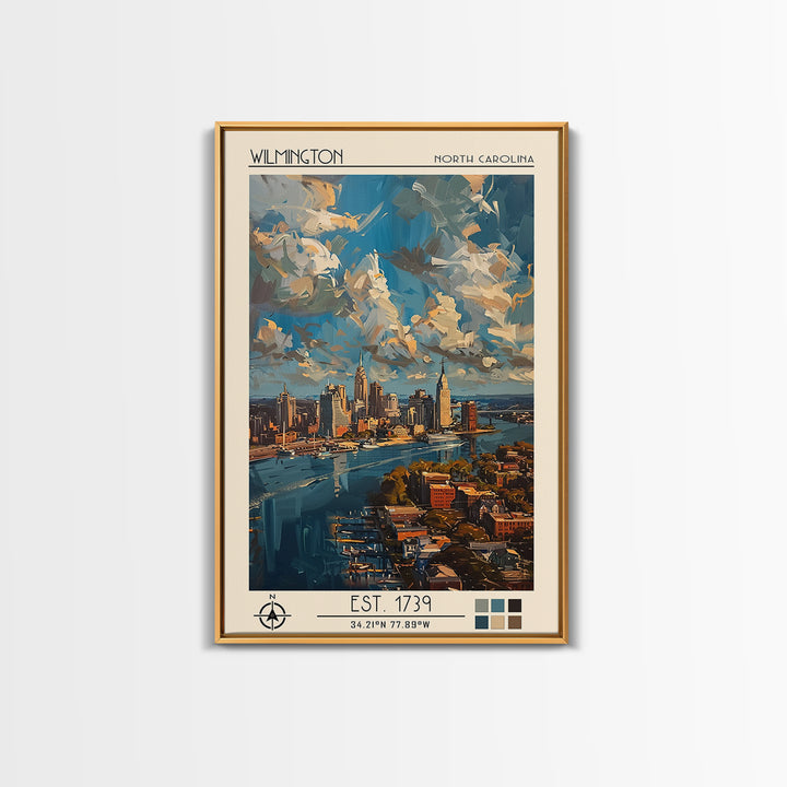 Wilmington Travel Poster, Framed Canvas Print, Travel Prints, Landscape Art, Travel Posters, Vintage City Poster, City Travel Poster