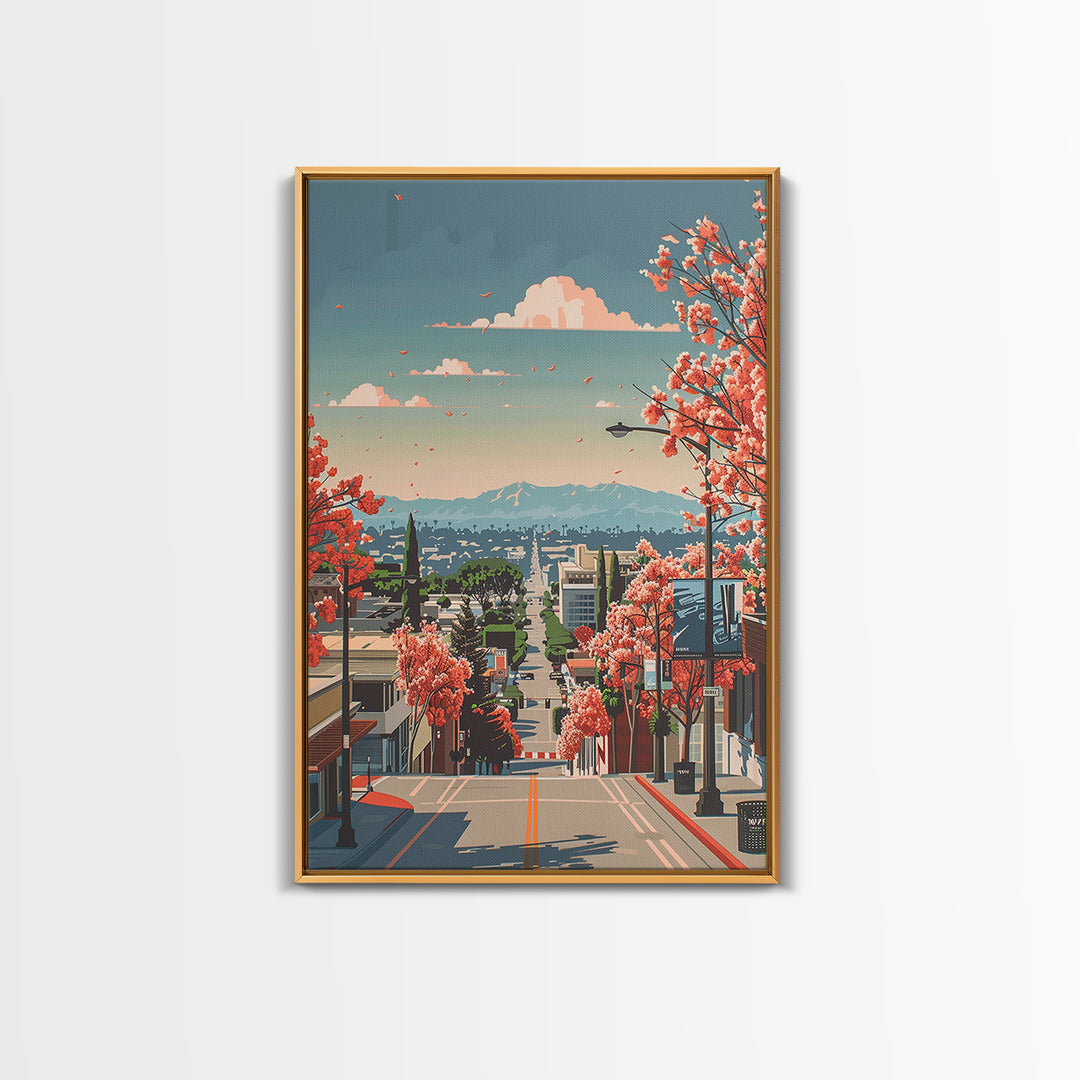Burbank Travel Poster, Canvas Print, Travel Prints, Landscape Art, Home Decor, City Wall Art, Travel Wall Decor, Retro Travel Poster
