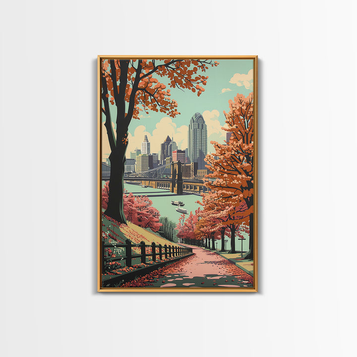 Cincinnati Travel Poster, Framed Canvas Print, Travel Wall Decor, Minimalist Poster, Fine Art Print, City Illustration, Travel Decor