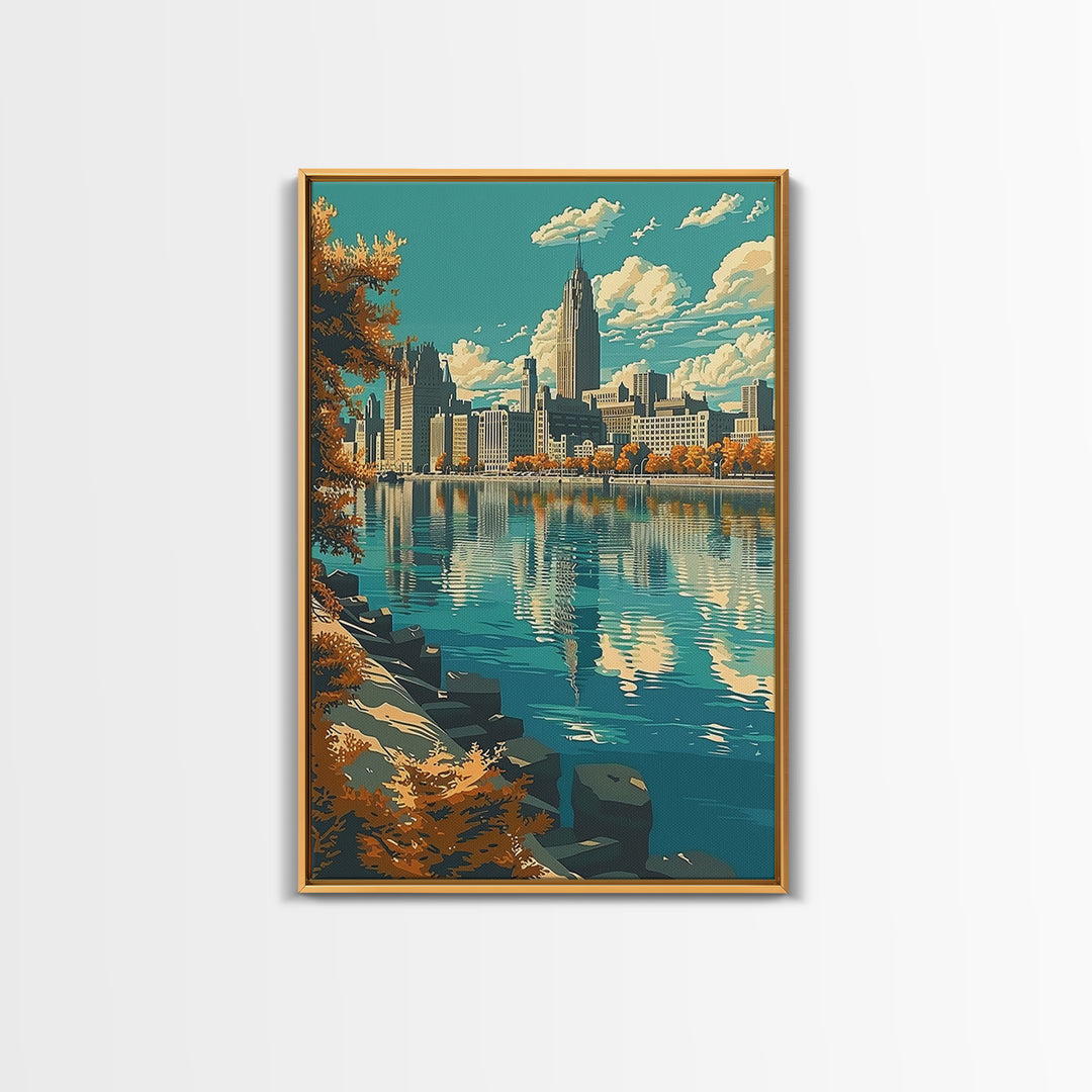 Detroit Travel Poster, Framed Canvas Print, Poster Print, Travel Wall Art, Travel Decor, City Travel Poster, Travel Prints, Wall Art