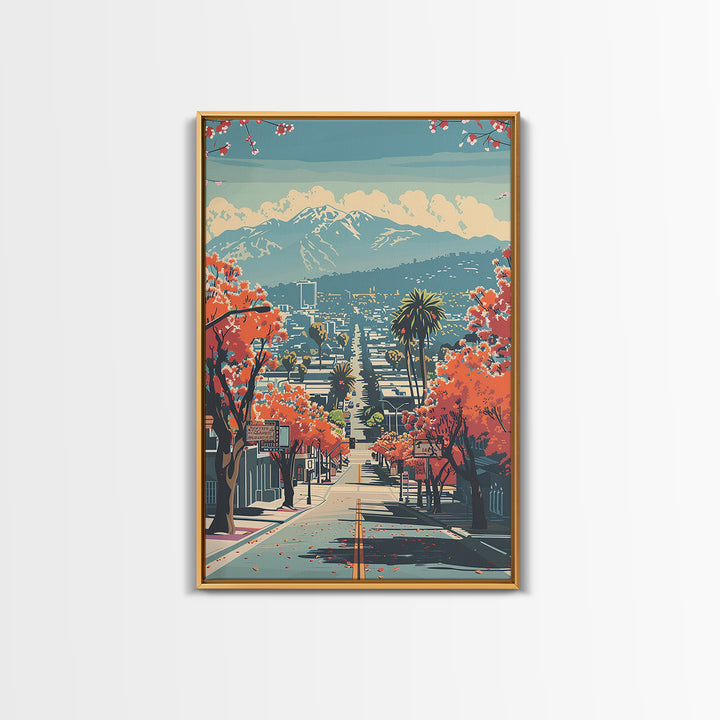 El Monte Travel Poster, Framed Canvas Print, City Travel Poster, Travel Wall Art, Watercolor Cityscape, City Illustration, Art Print