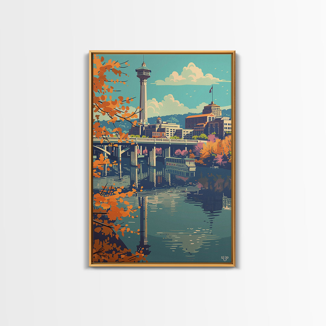 Knoxville Travel Poster, Framed Canvas Print, Travel Wall Art, City Wall Art, City Illustration, Colorful Wall Art, Travel Art Print