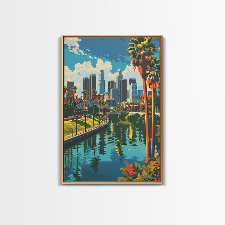 Los Angeles Travel Poster, Framed Canvas Print, City Art Print, Travel Wall Art, Art Print, Retro Travel Print, Vintage Travel Print