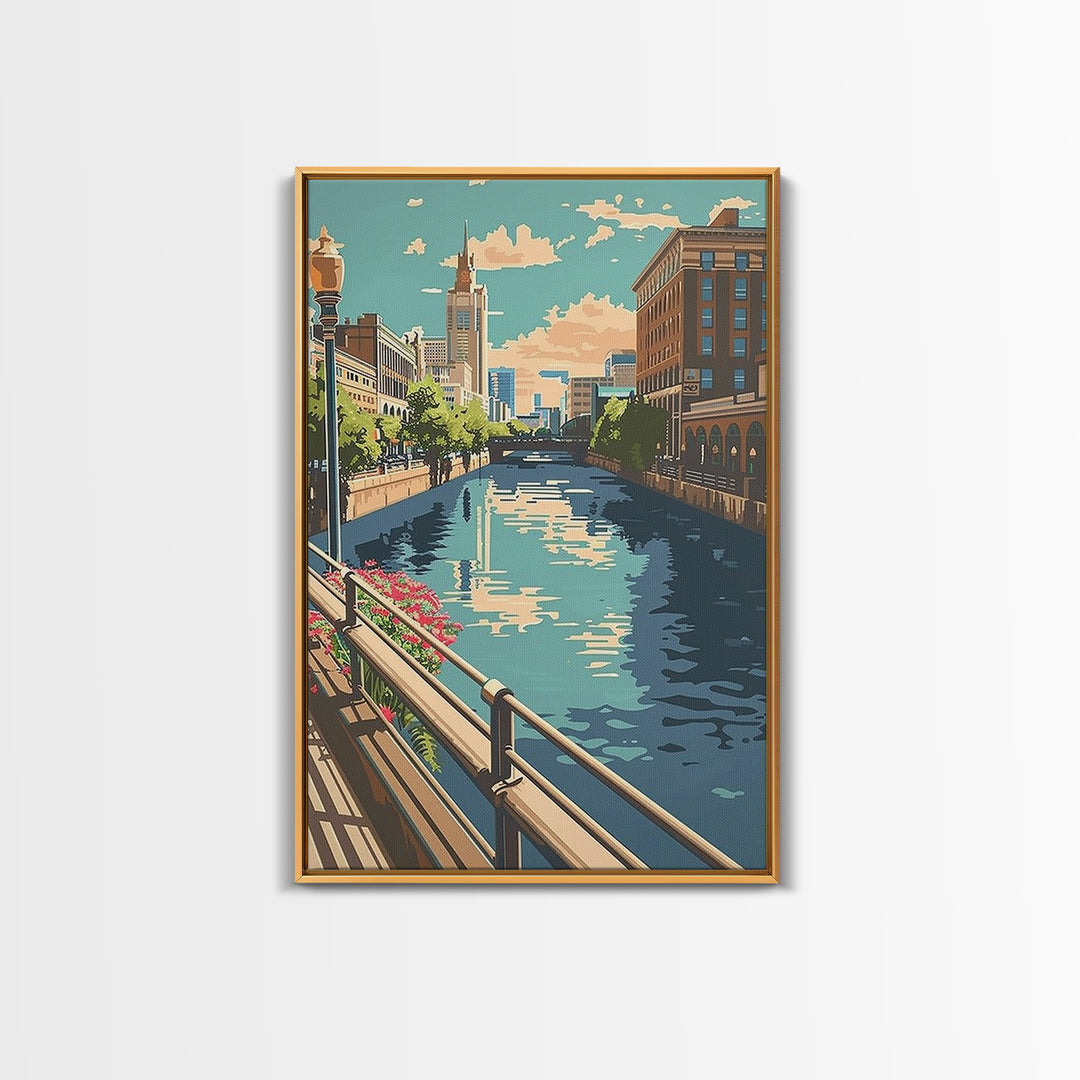 Milwaukee Travel Poster, Framed Canvas Print, Travel Wall Art, City Wall Art, City Travel Poster, Travel Print, Vintage Travel Print