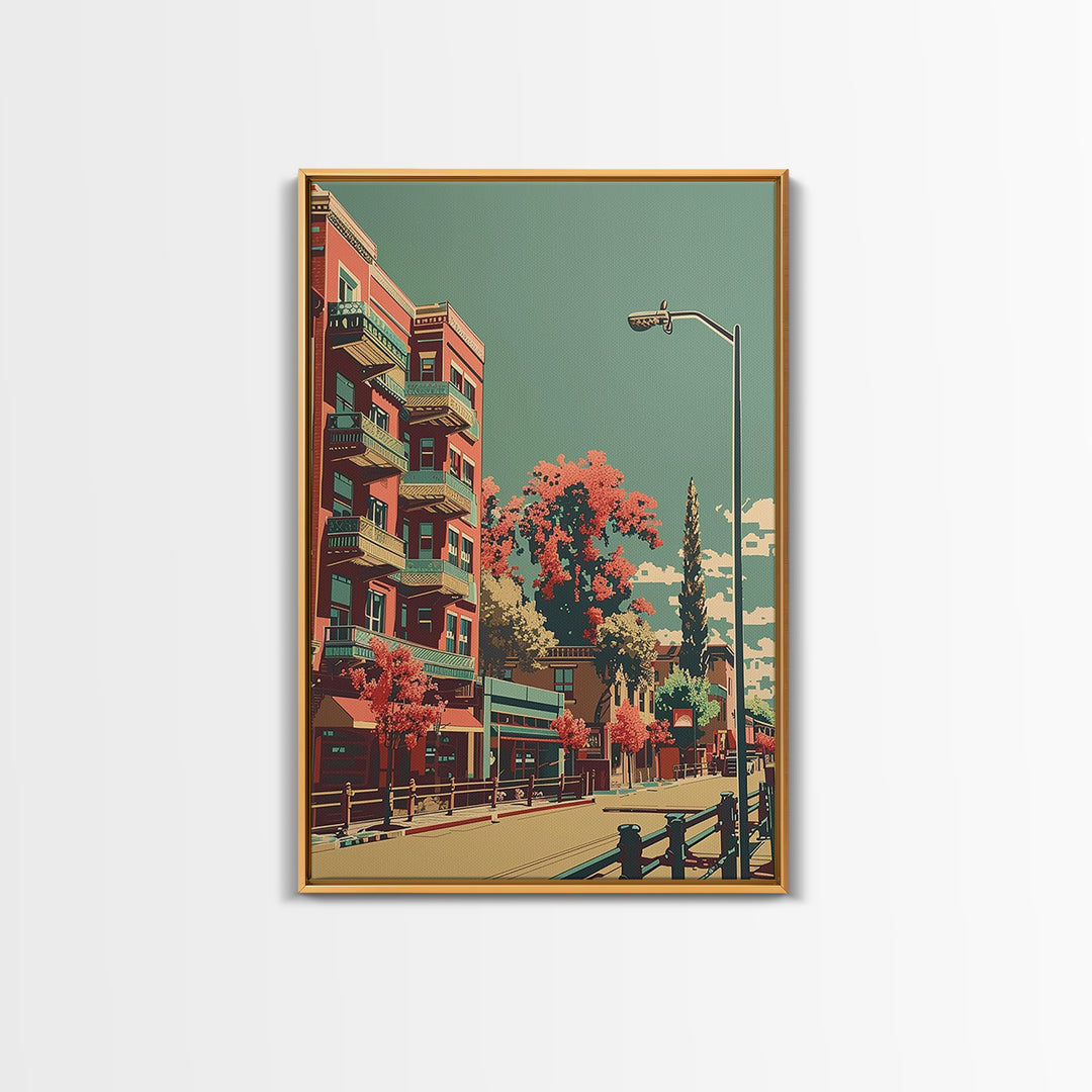 Modesto Travel Poster, Framed Canvas Print, Travel Wall Decor, Minimalist Poster, Travel Art Print, Home Decor, Mid Century Wall Art
