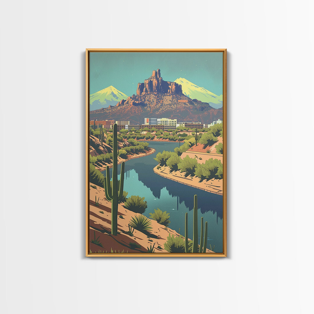 Peoria Travel Poster, Framed Canvas Print, Travel Prints, Landscape Art, Vintage Travel Print, City Illustration, City Travel Poster