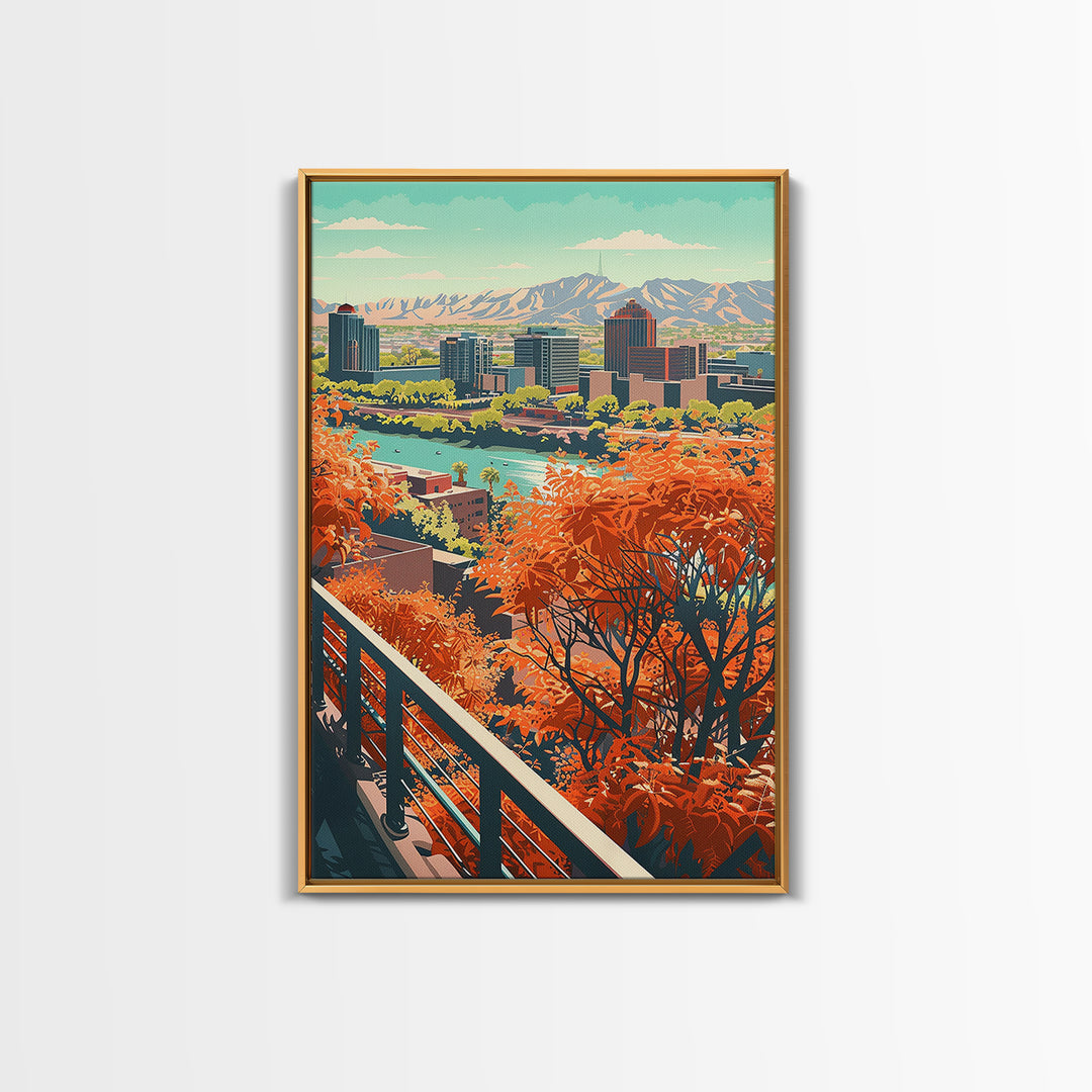 Phoenix Travel Poster, Canvas Print, Vintage Travel Print, City Wall Art, City Illustration, Retro Travel Poster, Retro Travel Print