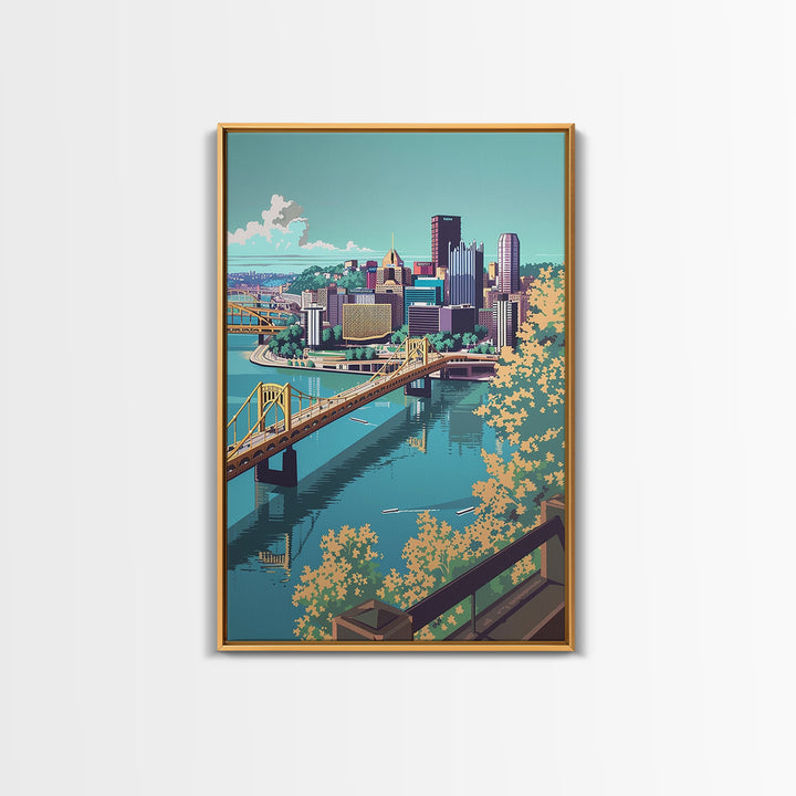 Pittsburgh Travel Poster, Framed Canvas Print, City Art Print, Travel Wall Art, Retro Travel Print, Minimalist Poster, Travel Prints