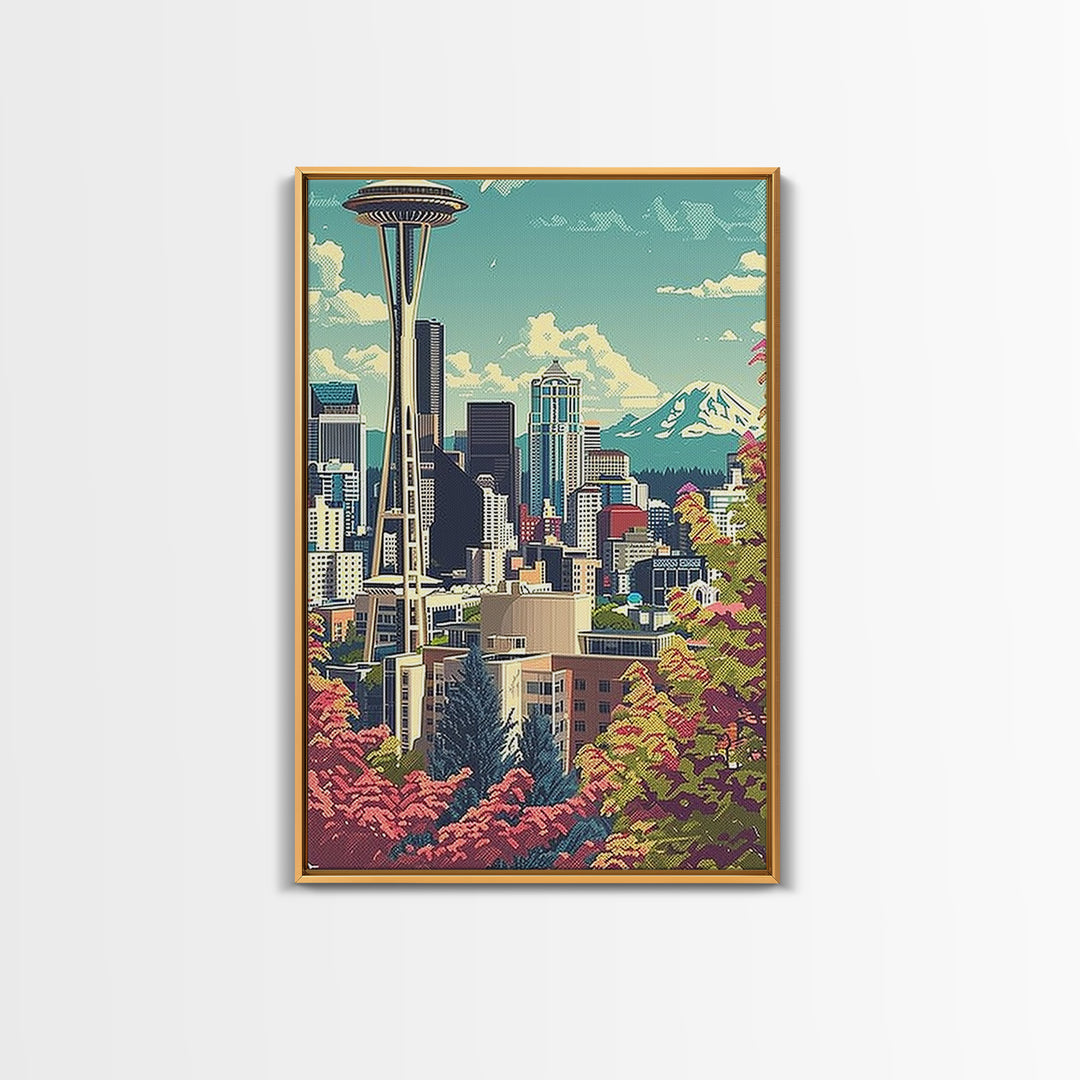 Seattle Travel Poster, Framed Canvas Print, Retro Travel Poster, City Wall Art, City Art Print, Mid Century Wall Art, Vintage Travel