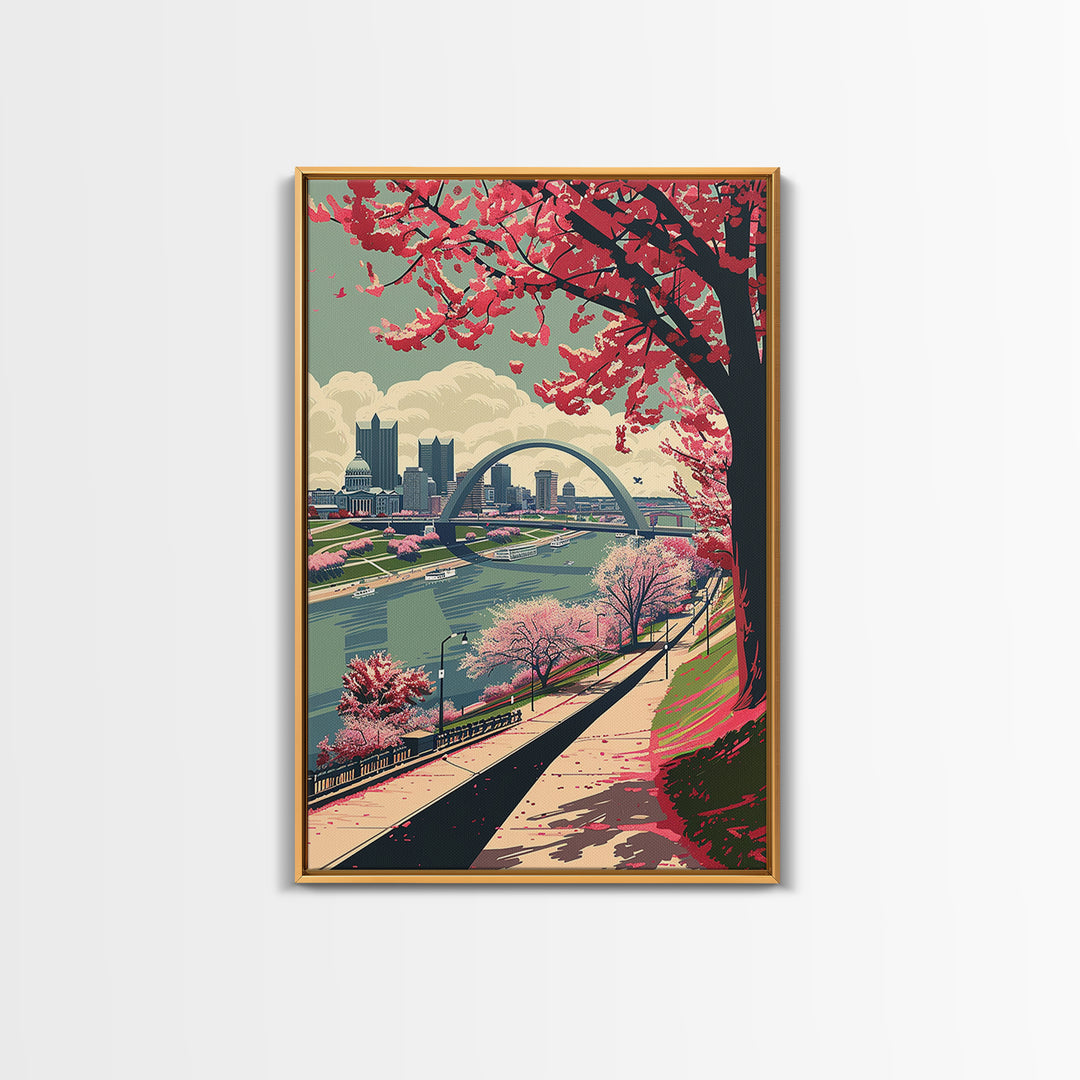 St Louis Travel Poster, Framed Canvas Print, Retro Travel Poster, City Wall Art, Wanderlust Gift, City Travel Poster, Retro Wall Art