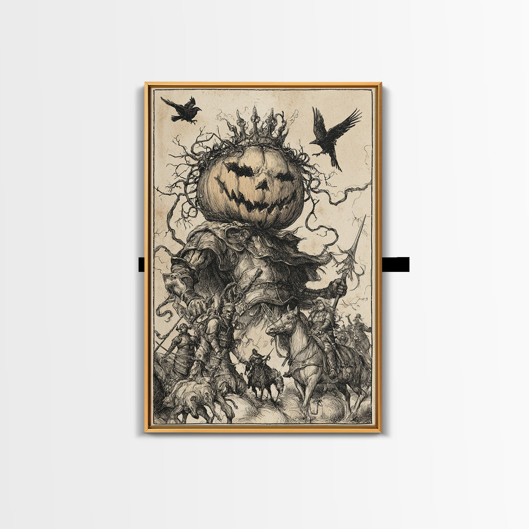 The Jack-O'-Lantern King, Renaissance Engraving Art, Vertical Wall Art, Gothic Horror Wall Art, Canvas Print, Halloween Wall Art
