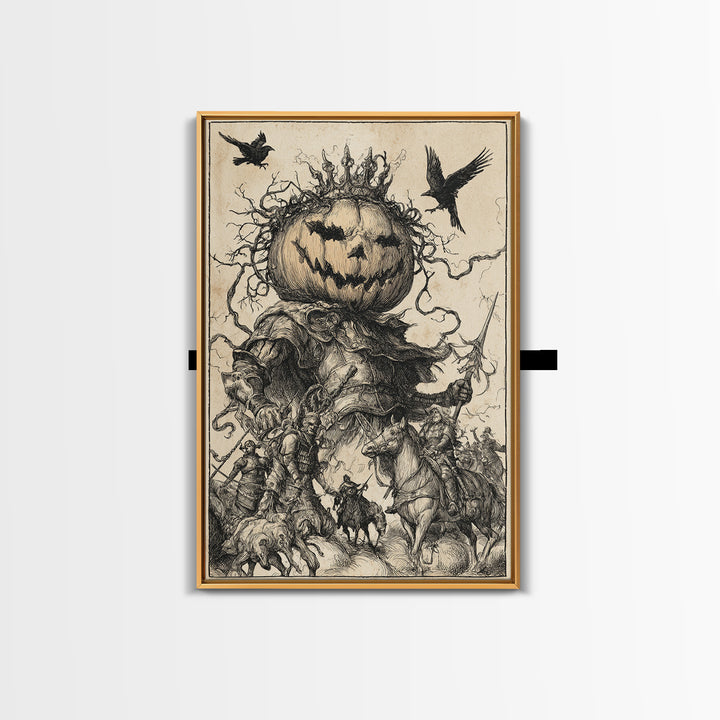 The Jack-O'-Lantern King, Renaissance Engraving Art, Vertical Wall Art, Gothic Horror Wall Art, Canvas Print, Halloween Wall Art
