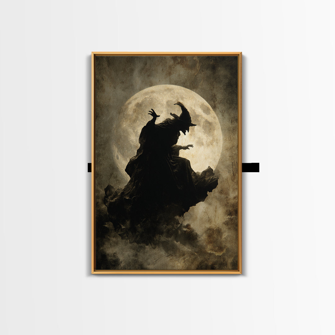 The Moonlit Witch, Dark Romantic Horror Art, Vertical Wall Art, Dark Halloween Decor, Canvas Print, Halloween Wall Art, Macabre Wall Art
