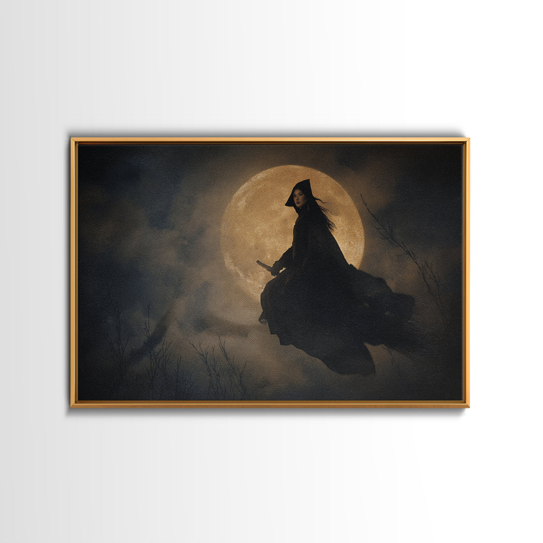 The Moonlit Witch, Romantic Gothic Landscape, Landscape Wall Art, Macabre Wall Art, Framed Canvas Print, Halloween Wall Art