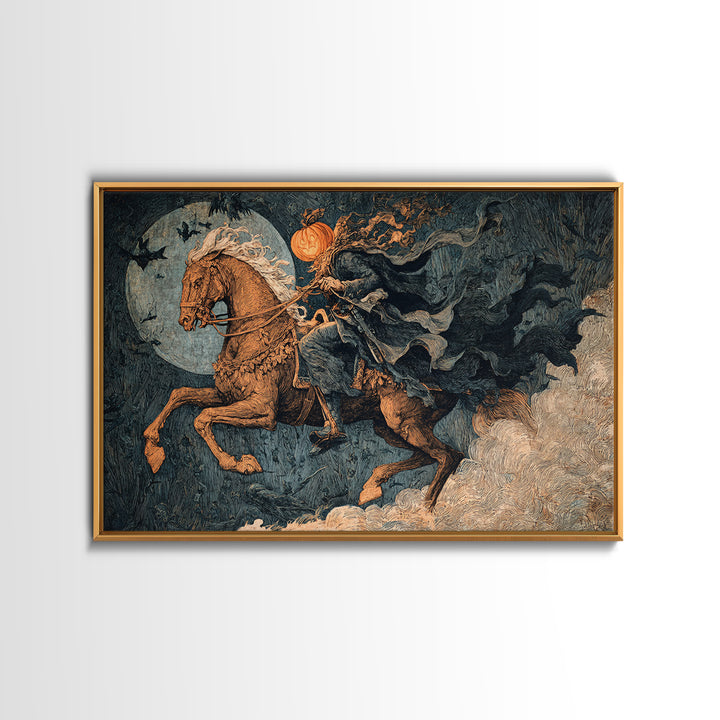 The Headless Horseman, Medieval Grotesque Art, Landscape Wall Art, Gothic Horror Wall Art, Framed Canvas Print, Halloween Wall Art