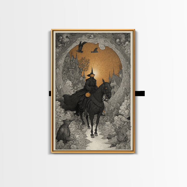 The Headless Horseman, Victorian Macabre Art, Vertical Wall Art, Dark Halloween Decor, Canvas Print, Halloween Wall Art