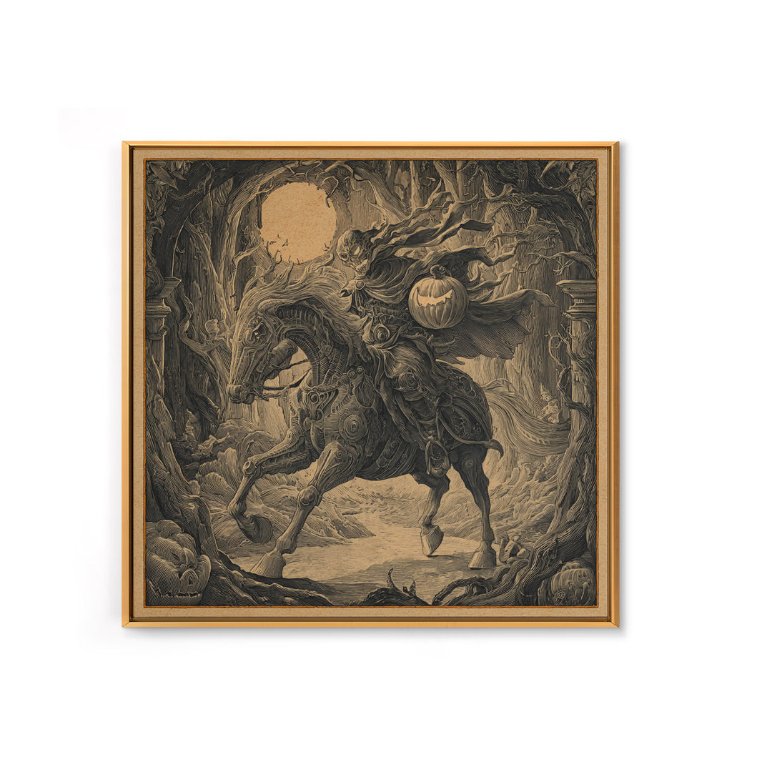 The Headless Horseman, Biomechanical Horror Art, Square Wall Art, Gothic Horror Wall Art, Framed Canvas Print, Halloween Wall Art
