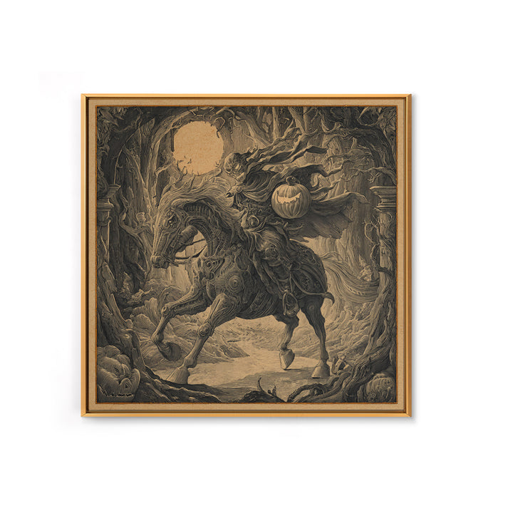 The Headless Horseman, Biomechanical Horror Art, Square Wall Art, Gothic Horror Wall Art, Framed Canvas Print, Halloween Wall Art