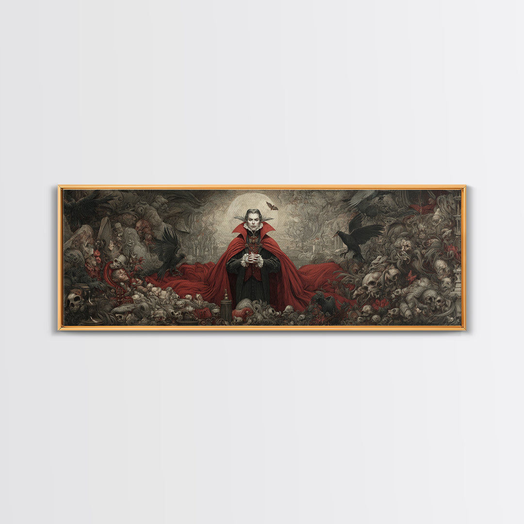 The Crimson Vampire, Medieval Grotesque Art, Extra Wide Wall Art, Gothic Horror Wall Art, Canvas Print, Halloween Wall Art