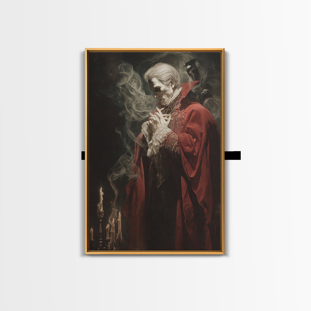 The Crimson Vampire, Dark Renaissance Art, Vertical Wall Art, Dark Fantasy Wall Art, Framed Canvas Print, Halloween Wall Art