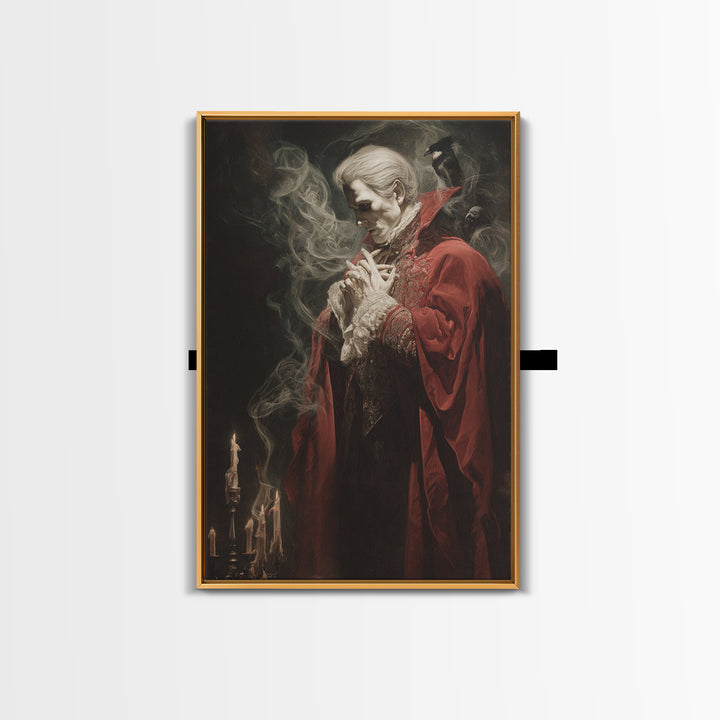 The Crimson Vampire, Dark Renaissance Art, Vertical Wall Art, Dark Fantasy Wall Art, Framed Canvas Print, Halloween Wall Art