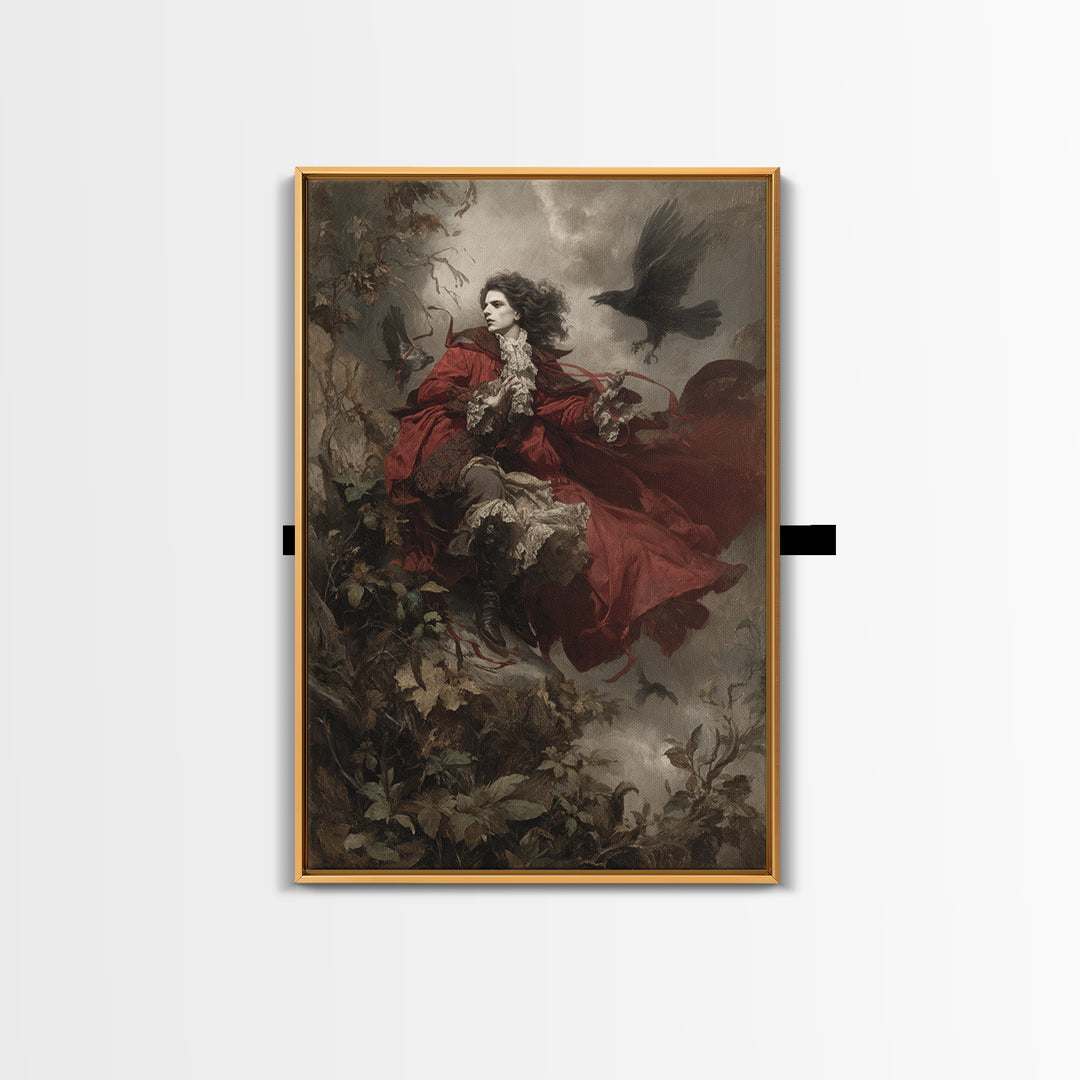 The Crimson Vampire, Baroque Witchcraft Art, Vertical Wall Art, Dark Fantasy Wall Art, Framed Canvas Print, Halloween Wall Art