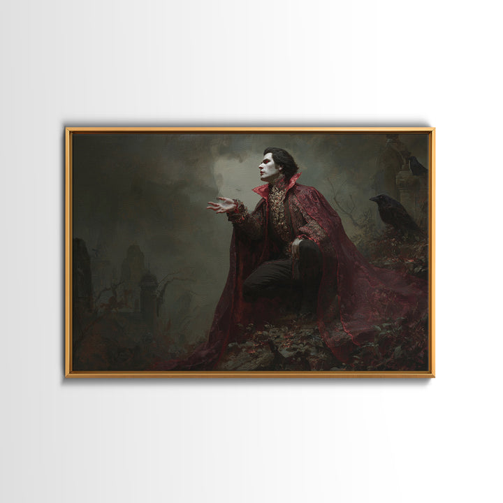 The Crimson Vampire, Romantic Gothic Landscape, Landscape Wall Art, Dark Fantasy Wall Art, Framed Canvas Print, Halloween Wall Art