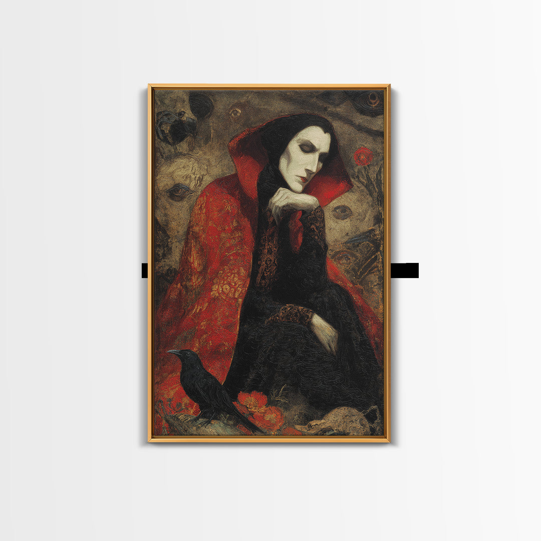 The Crimson Vampire, Symbolist Dream Art, Vertical Wall Art, Macabre Wall Art, Framed Canvas Print, Halloween Wall Art