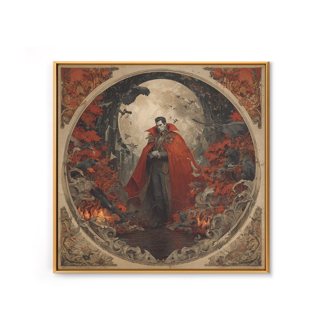 The Crimson Vampire, Symbolist Gothic Landscape, Square Wall Art, Dark Halloween Decor, Framed Canvas Print, Halloween Wall Art