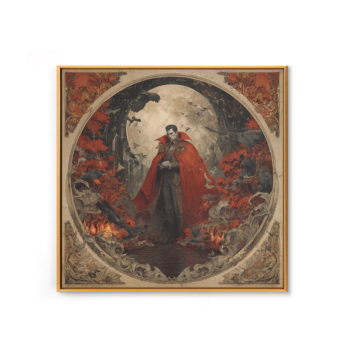 The Crimson Vampire, Symbolist Gothic Landscape, Square Wall Art, Dark Halloween Decor, Framed Canvas Print, Halloween Wall Art