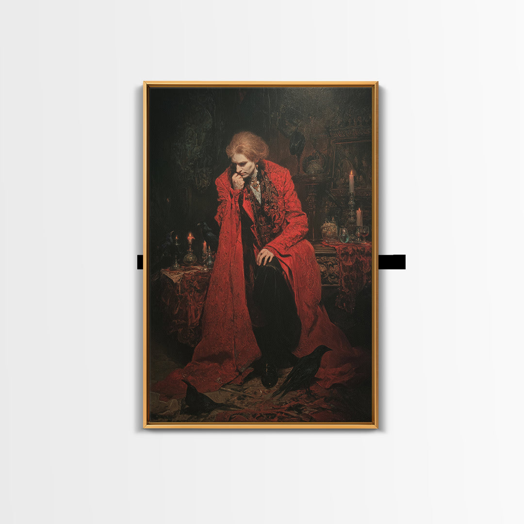 The Crimson Vampire, Ornate Symbolist Art, Vertical Wall Art, Gothic Horror Wall Art, Canvas Print, Halloween Wall Art