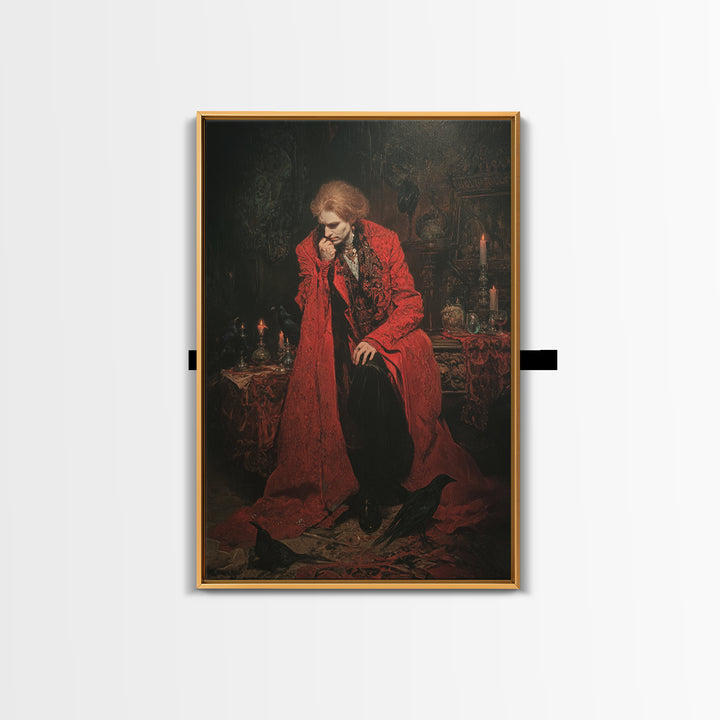 The Crimson Vampire, Ornate Symbolist Art, Vertical Wall Art, Gothic Horror Wall Art, Canvas Print, Halloween Wall Art