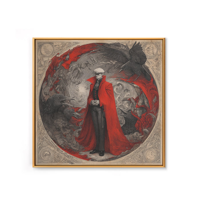 The Crimson Vampire, Expressionist Nightmare Art, Square Wall Art, Macabre Wall Art, Framed Canvas Print, Halloween Wall Art