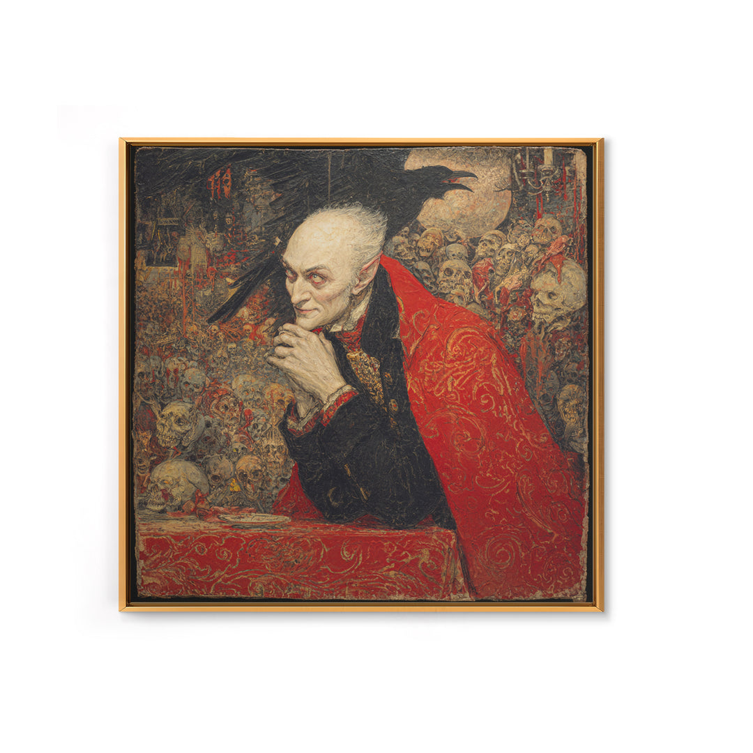 The Crimson Vampire, Grotesque Carnival Art, Square Wall Art, Dark Halloween Decor, Canvas Print, Halloween Wall Art, Statement Wall Art