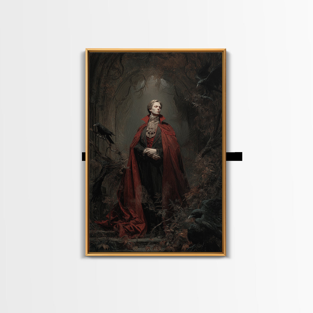 The Crimson Vampire, Expressionist Gothic Art, Vertical Wall Art, Dark Halloween Decor, Canvas Print, Halloween Wall Art, Macabre Wall Art
