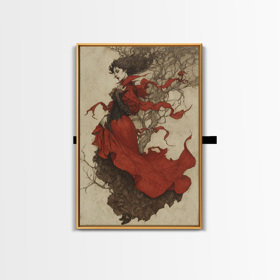 The Crimson Vampire, Gothic Storybook Art, Vertical Wall Art, Gothic Horror Wall Art, Framed Canvas Print, Halloween Wall Art